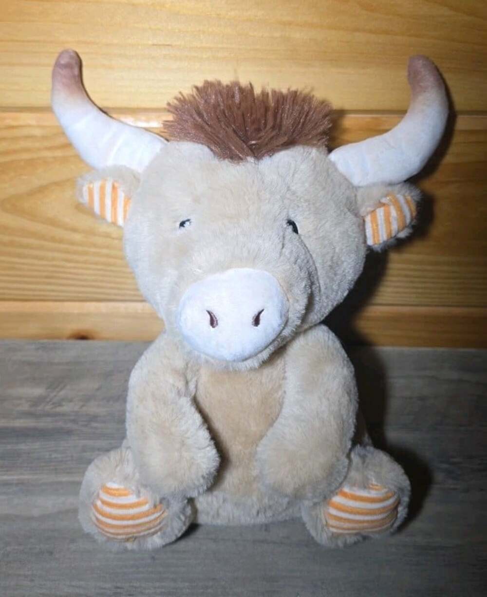 SPARK CREATE IMAGINE Bull Longhorn Cow Beige Plush Rattle Crinkle Stuffed